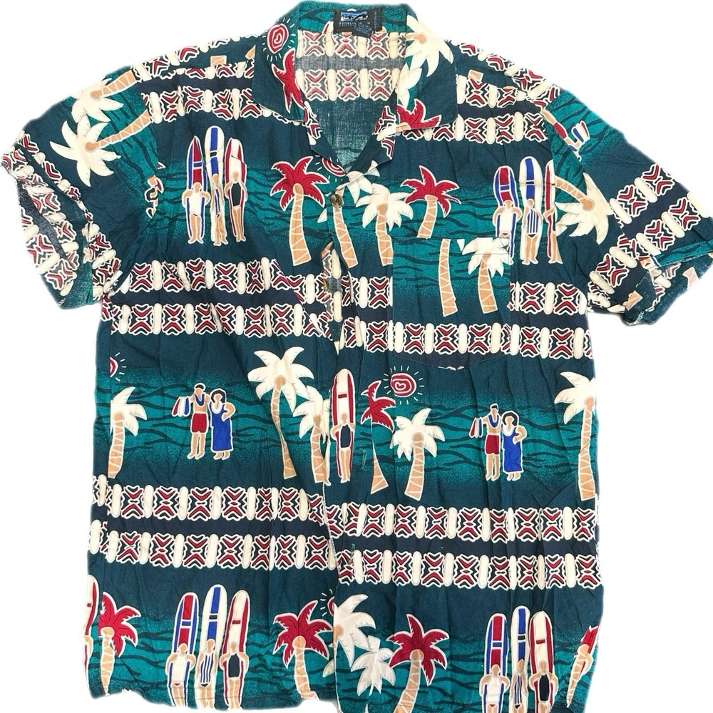 HawalohA by UNO Men's Hawaiian Cotton Button-Front Shirt XL Green Tropical Beach